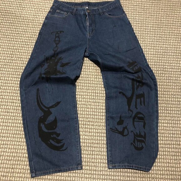 Sick Rare vintage 90s baggy Japanese denim jeans with unique painted design - Picture 7 of 8